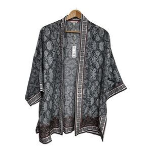 Max Studio Women’s Kimono Floral Paisley Open Front Cardigan Black Red Size S